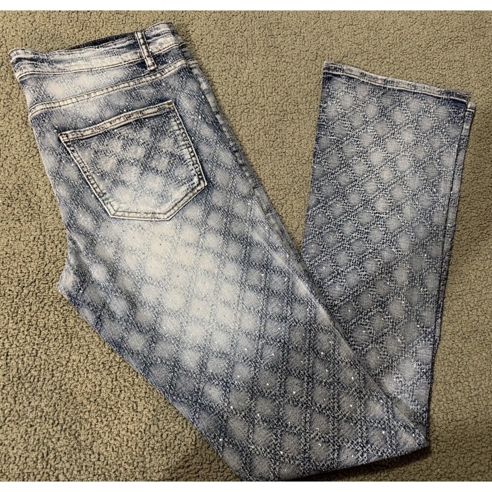 NOVA MEN Argyle Pattern Light Wash Denim Straight Jeans Regular Fit Blue Men's